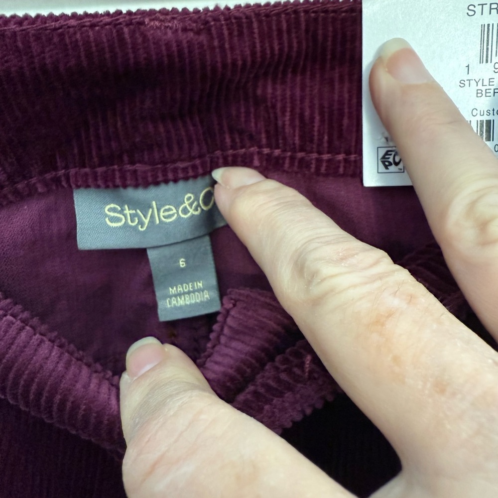 Style and Co Burgundy Corduroy Pants - Picture 2 of 5